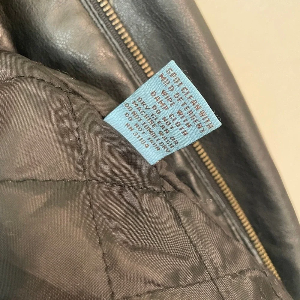 Whispering Smith London Mens Faux Leather Jacket Black Full Zip Quilted Lined L